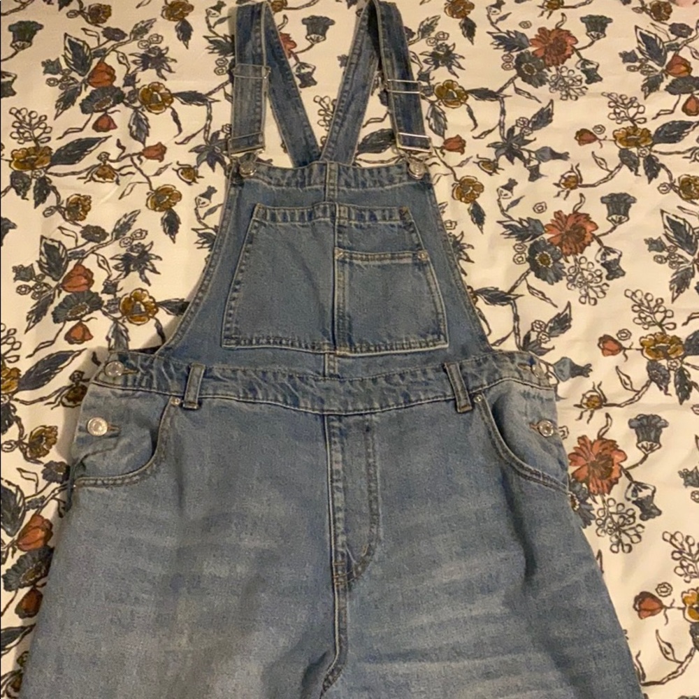 light blue overalls